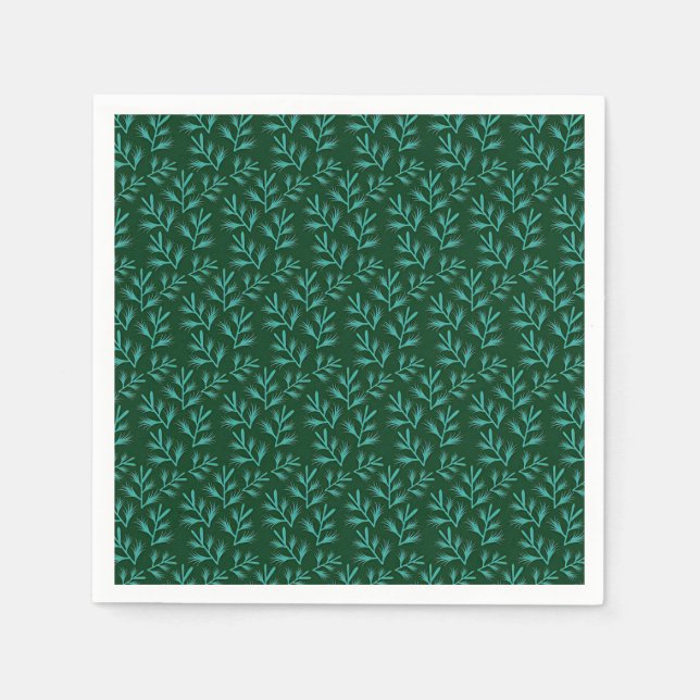 Guardanapo De Papel  Dark Green Background with Teal Botanical Leaves (Frente)