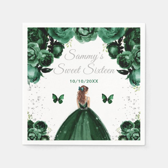 Guardanapo De Papel Dark Green Brown Hair Princess Sweet (Frente)