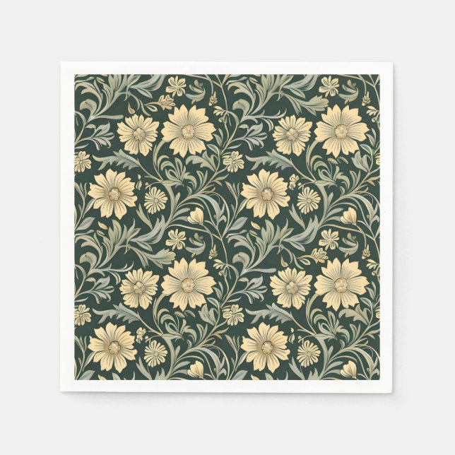 Guardanapo De Papel Dark green stylized yellow flowers  pattern  (Frente)