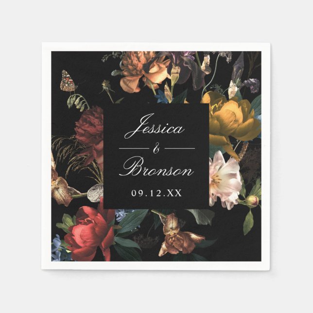 Guardanapo De Papel Dark Moody Floral Dutch Painterly Wedding (Frente)