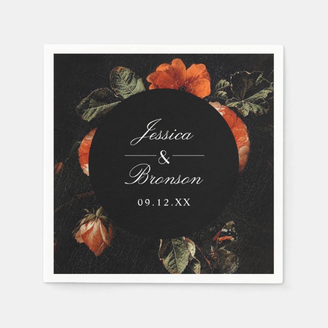 Guardanapo De Papel Dark Moody Floral Dutch Painterly Wedding (Frente)