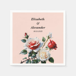 Guardanapo De Papel Dark Pretty pink white red roses floral wedding 