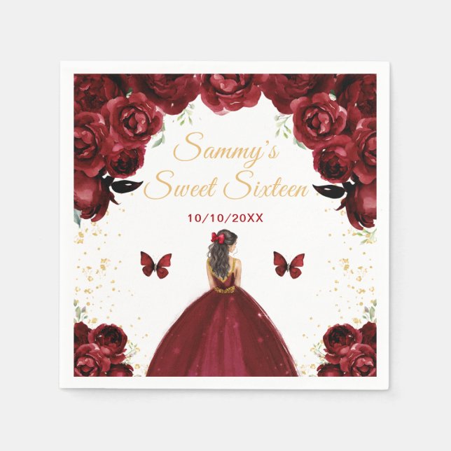 Guardanapo De Papel Dark Red Brunette Hair Princess Sweet (Frente)