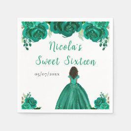 Guardanapo De Papel Dark Skin Princess Green Floral Sweet Sixteen