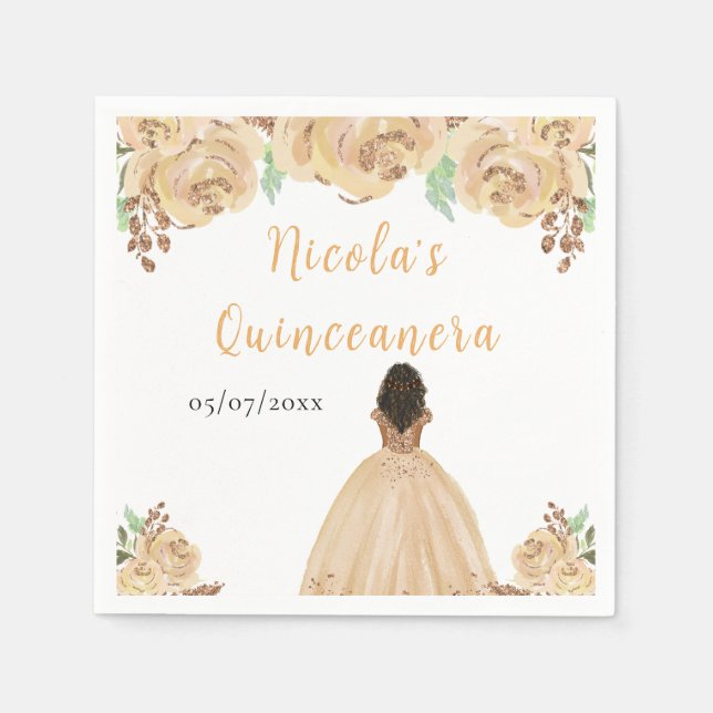 Guardanapo De Papel Dark Skin Princess Peach Floral Quinceanera (Frente)