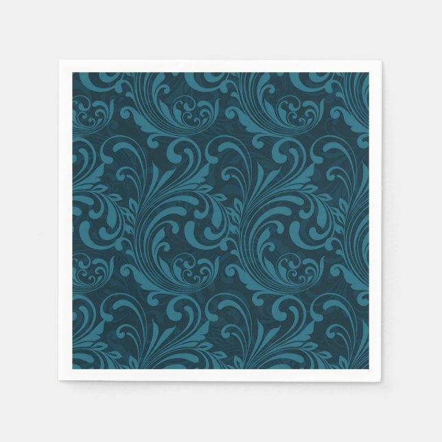 Guardanapo De Papel Dark teal floral damask pattern (Frente)