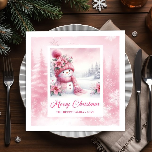 Guardanapo De Papel Darling Pink Snowman Winter Scene Christmas Napkin (Darling Pink Snowman Winter Scene Christmas Napkins Kids)