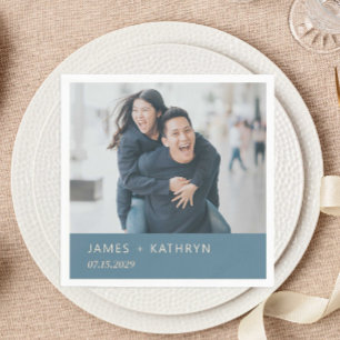 Guardanapo De Papel Data Personalizada de Foto de Casamento Moderno Du