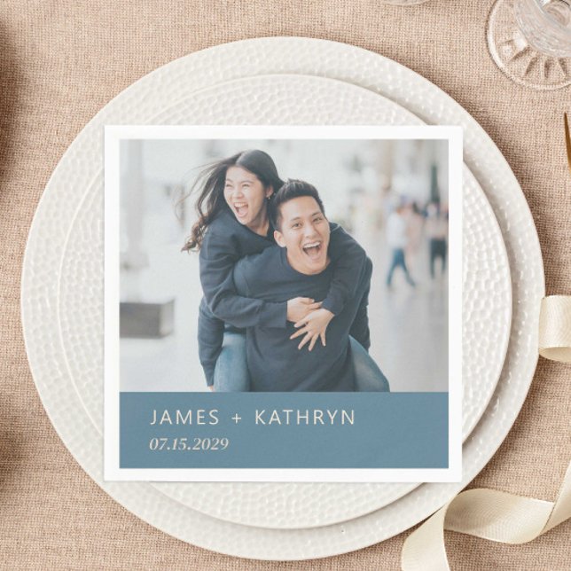 Guardanapo De Papel Data Personalizada de Foto de Casamento Moderno Du (Criador carregado)