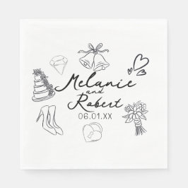Guardanapo De Papel Datas de Aniversário de Casamento Doodle de Casame