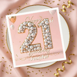 Guardanapo De Papel Dazzling Blush Pink and Pearl Gold 21st Birthday 