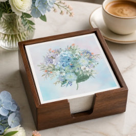 Guardanapo de papel de aguarela com hortênsia azul