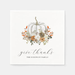 Guardanapo De Papel Dê aos Obrigados Aquarela Pumpkin Floral Ação de G