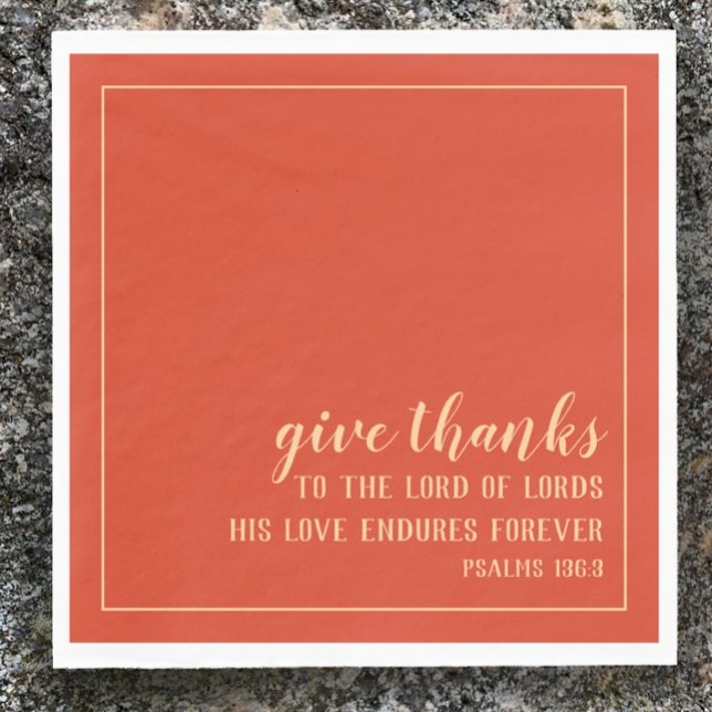 Guardanapo De Papel Dê às Obrigados Escrituras de Bíblia Laranja Ação  (Give Thanks Christian Bible Scripture napkins for Thanksgiving table decoration orange 
modern)