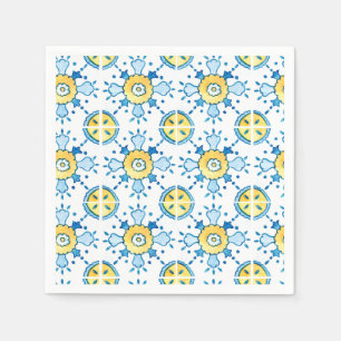 Guardanapo de papel de azulejo mediterrâneo azul e