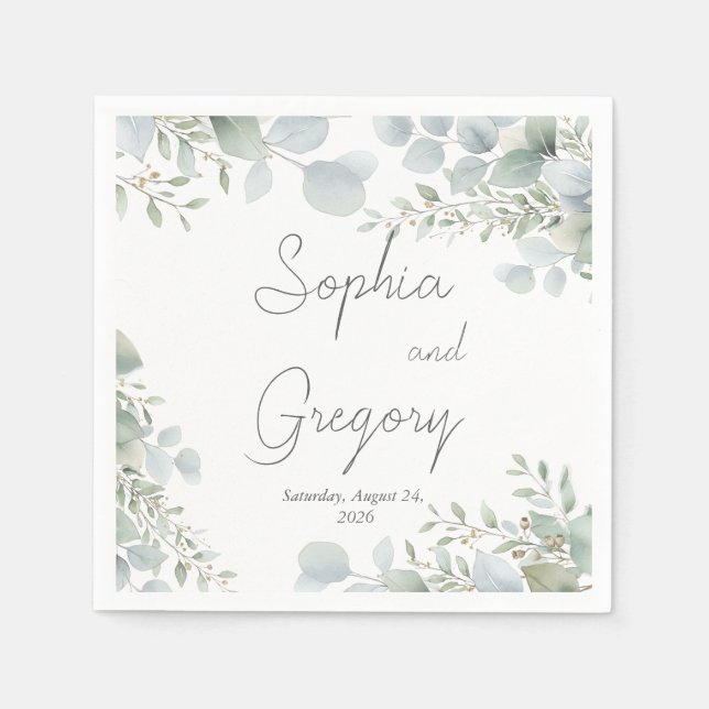 Guardanapo de papel de casamento com aquarela de e (Frente)