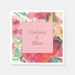 Guardanapo de papel de casamento com buquê de flor