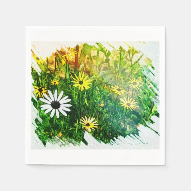 Guardanapo de papel de flores amarelas brancas ele (Frente)