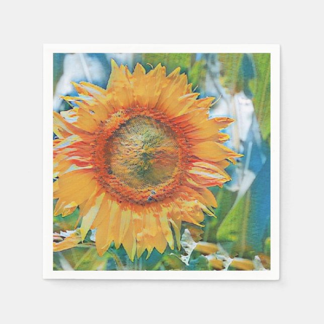 Guardanapo de papel de girassol laranja e amarelo (Frente)