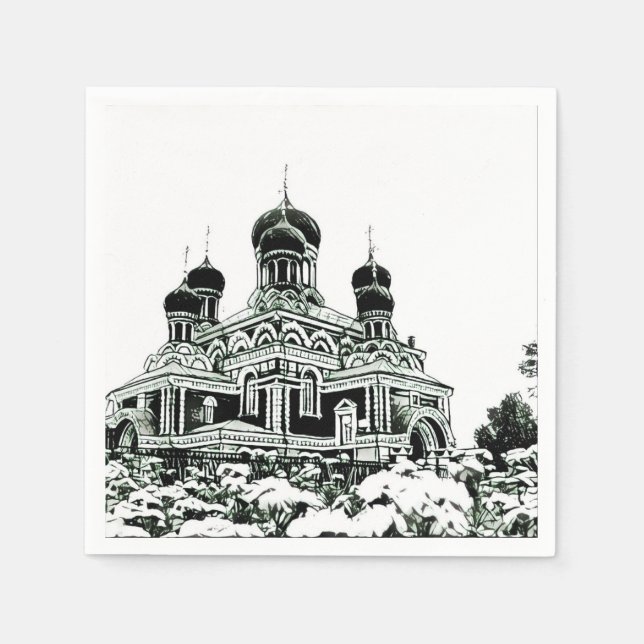 Guardanapo de papel de igreja em desenho preto e b (Frente)
