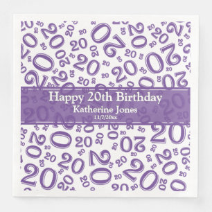 Guardanapo De Papel De Jantar 20 Aniversário Padrão de Número Aleatório Roxo/Bra