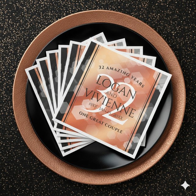 Guardanapo De Papel De Jantar 32º aniversário de casamento em Bronze (Elegant 32nd Bronze Wedding Anniversary Napkins Cover Photo)