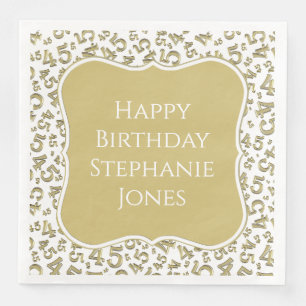 Guardanapo De Papel De Jantar 45º Aniversário Dourado/Padrão de Número Branco 45