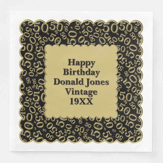 Guardanapo De Papel De Jantar 50º Aniversário Número de Padrões Escamas Pretas D (Frente)