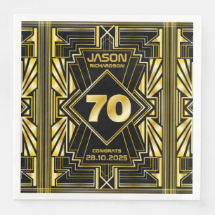 Guardanapo De Papel De Jantar 70 Aniversário Art Deco Dourado Excelente Negro G