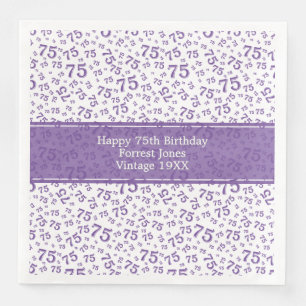 Guardanapo De Papel De Jantar 75º Aniversário, Legal Padrão de Número Roxo/Branc