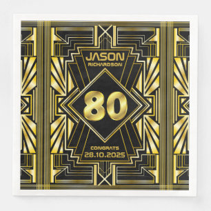 Guardanapo De Papel De Jantar 80 Birthday Art Deco Dourado Excelente Negro Gatsb
