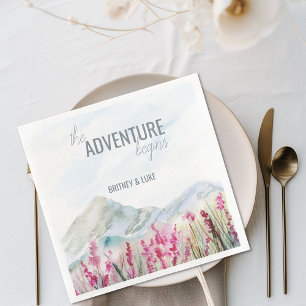 Guardanapo De Papel De Jantar A Aventura Começa A Montanha Casada Watercolor