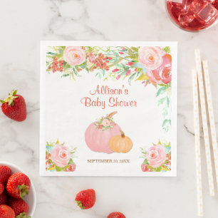 Guardanapo De Papel De Jantar Abóbora floral em ouro rosa para chá de bebê de ou