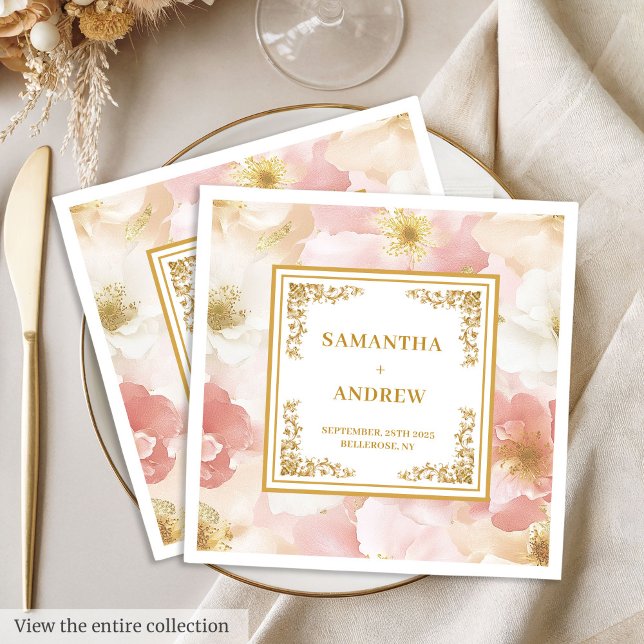 Guardanapo De Papel De Jantar Abrigos florais de marfim rosa empoeirado Elegante (Elegant dusty pink ivory floral wedding napkins)