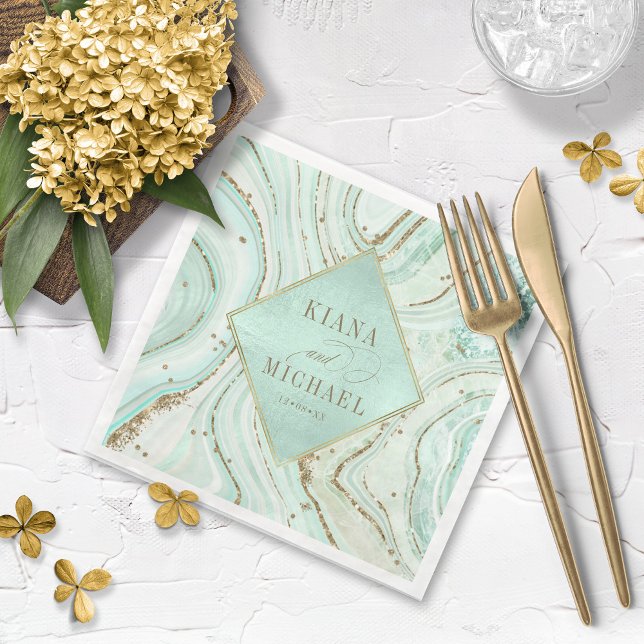 Guardanapo De Papel De Jantar Abstrato Agate Wedding Mint v2 ID827 (Criador carregado)