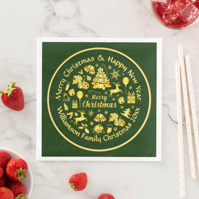 Guardanapo De Papel De Jantar Adicionar Nome Alterar Texto Dourado Natal Verde 2 (Insitu)