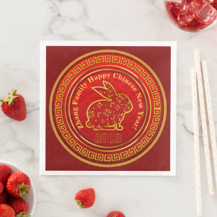 Guardanapo De Papel De Jantar Adicionar Nome Chinês Ano Novo 2023 Rabbit Vermelh