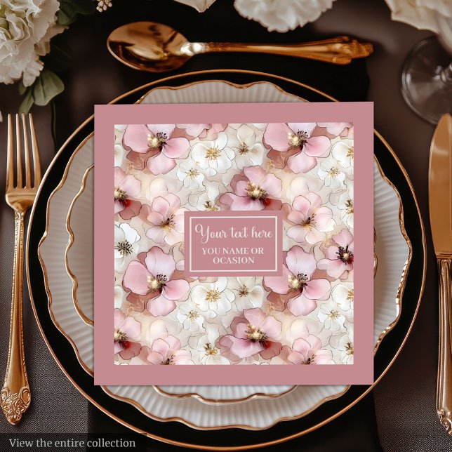 Guardanapo De Papel De Jantar Aerial Pink and Gold Napkins Ethereal Monogram (Aerial Pink and Gold Napkins Ethereal Monogram)