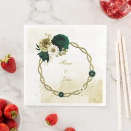 Guardanapo De Papel De Jantar Amarelo esmeralda de ouro de marfim verde floral