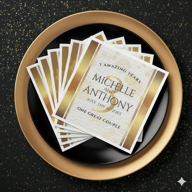 Guardanapo De Papel De Jantar Aniversário do Casamento de Couro do Elegante (Elegant 3rd Leather Wedding Anniversary Napkins Cover Photo)