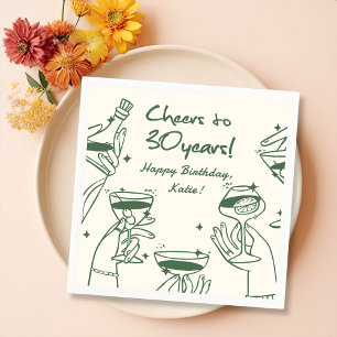 Guardanapo De Papel De Jantar Aniversário do Coquetel Funk Retro HandDraky Verde