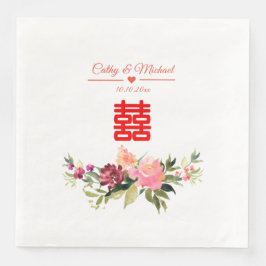 Guardanapo De Papel De Jantar Aquarela flor dupla felicidade casamento chinês