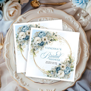 Guardanapo De Papel De Jantar Aquarela flores azuis empoeiradas chá de noiva dou