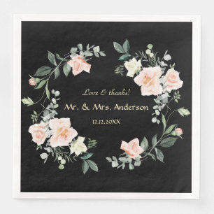 Guardanapo De Papel De Jantar Aquarela Flores Brancas Noivas Preto Casamento