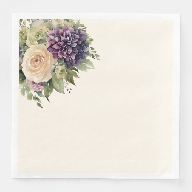 Guardanapo De Papel De Jantar Aquarela Flores Roxas-Casamento- (Frente)