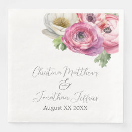Guardanapo De Papel De Jantar Aquarela Romântica Rosa & Branco Ranunculus