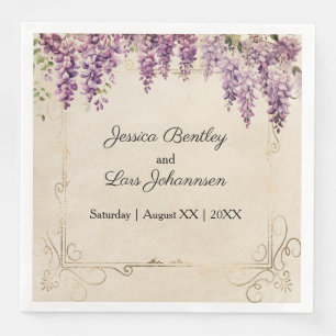Guardanapo De Papel De Jantar Aquarela Wisteria em Casamento com Pergaminho Vint
