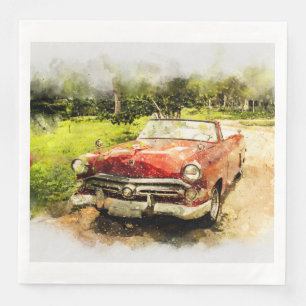 Guardanapo De Papel De Jantar Arte da aguarela do carro clássico velho retro do