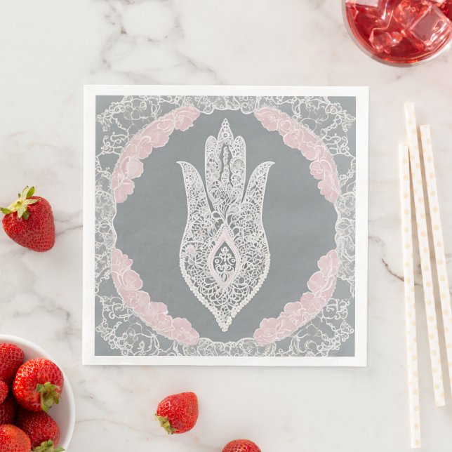 Guardanapo De Papel De Jantar Arte de IA com padrões cinza e rosa (Insitu)
