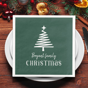 Guardanapo De Papel De Jantar Árvore de Natal da família personalizada verde